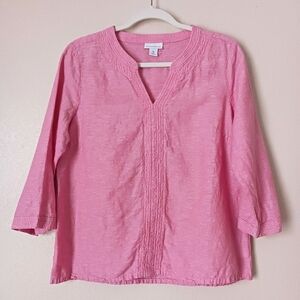 Liz Claiborne Popover Boho Boxy Shirt Linen Blend Top Medium Pink